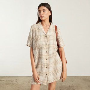 Everlane Plaid Shirt Dress - Cream and Brown